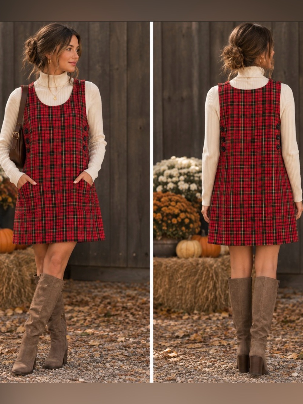 Vintage 90s Westbound Red Plaid Jumper Dress Layering Pinafore Cottagecore Fall
